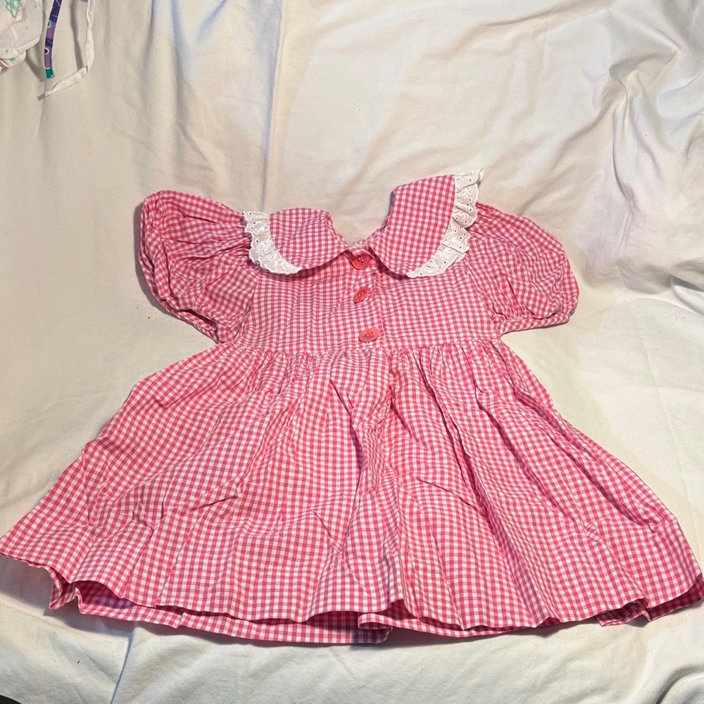 Vintage Wee Clancy Pink Gingham Dress with Ruffled Collar 2T